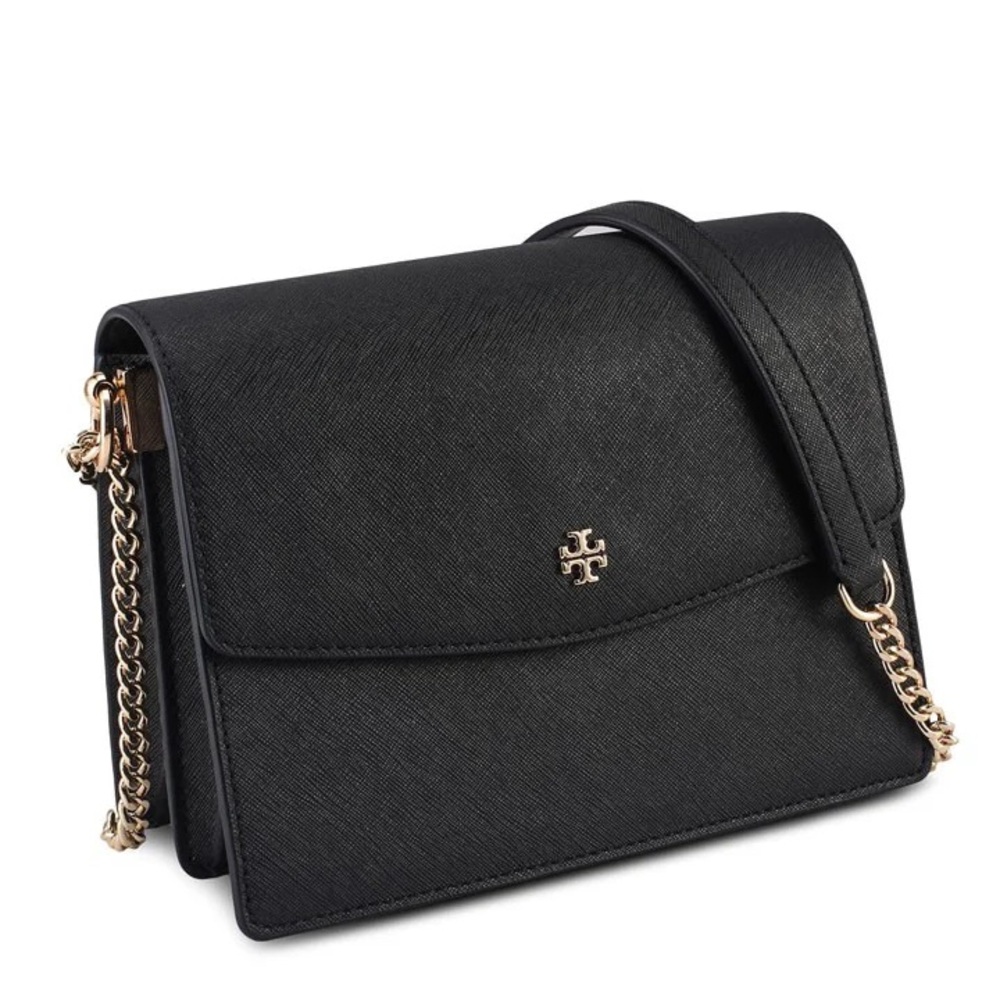 Tory Burch Emerson Envelope Black Crossbody Bag with Gold Chain